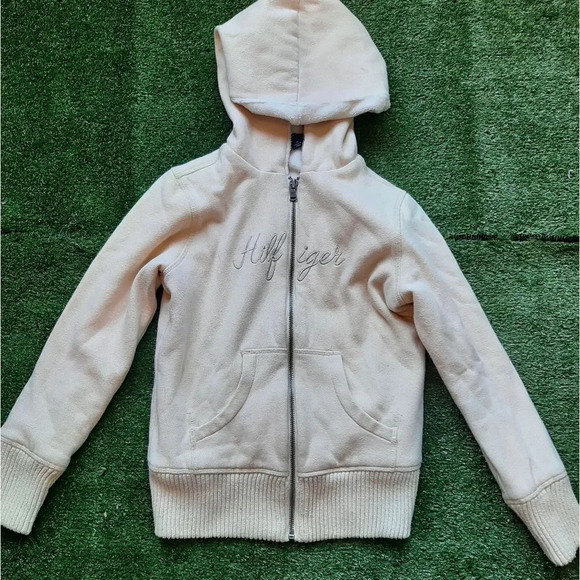 Kids Vintage Tommy Hilfiger Size Medium Cream Beige Fur Coat - Picture 1 of 2